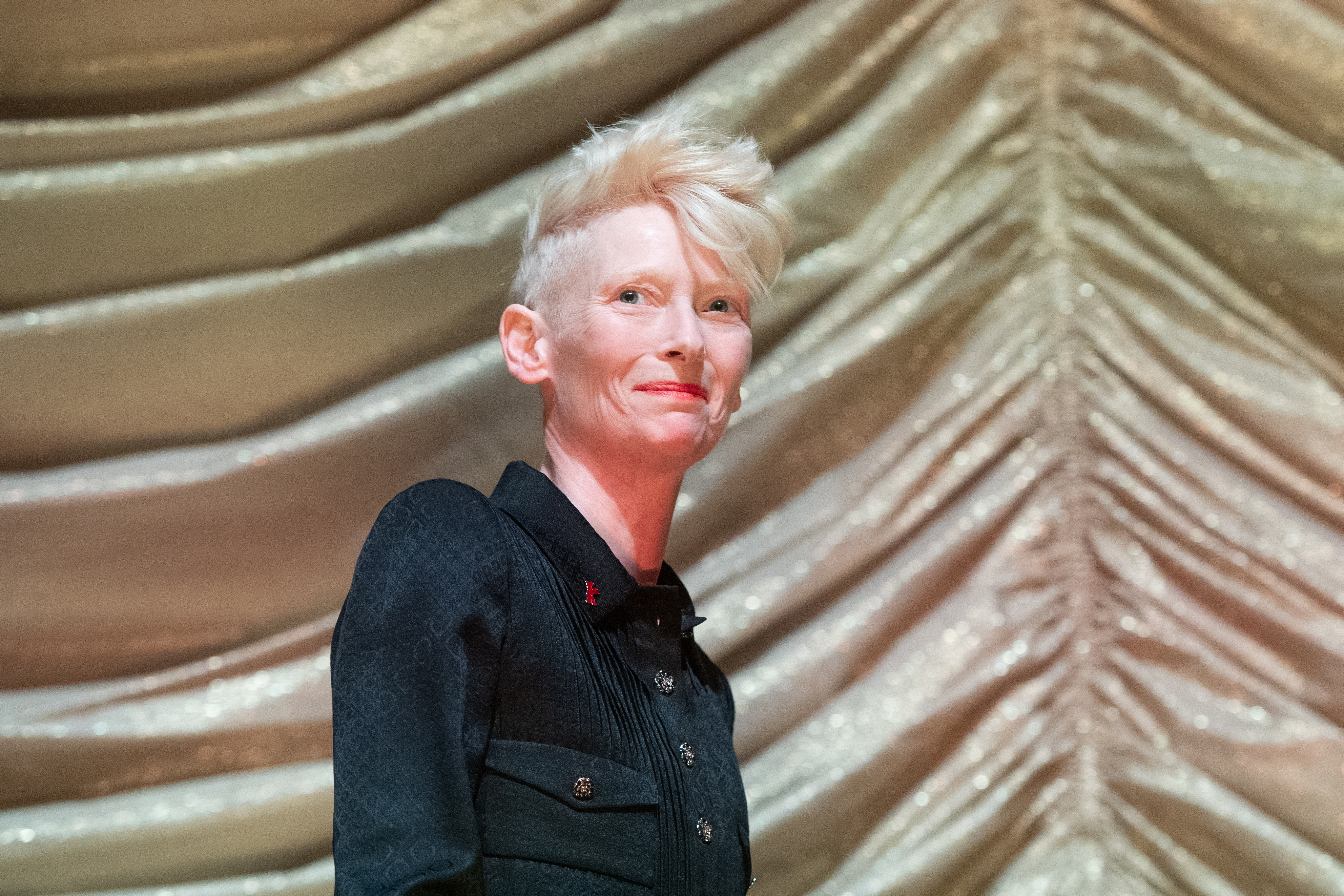 Tilda Swinton on stage before the Honorary Bear