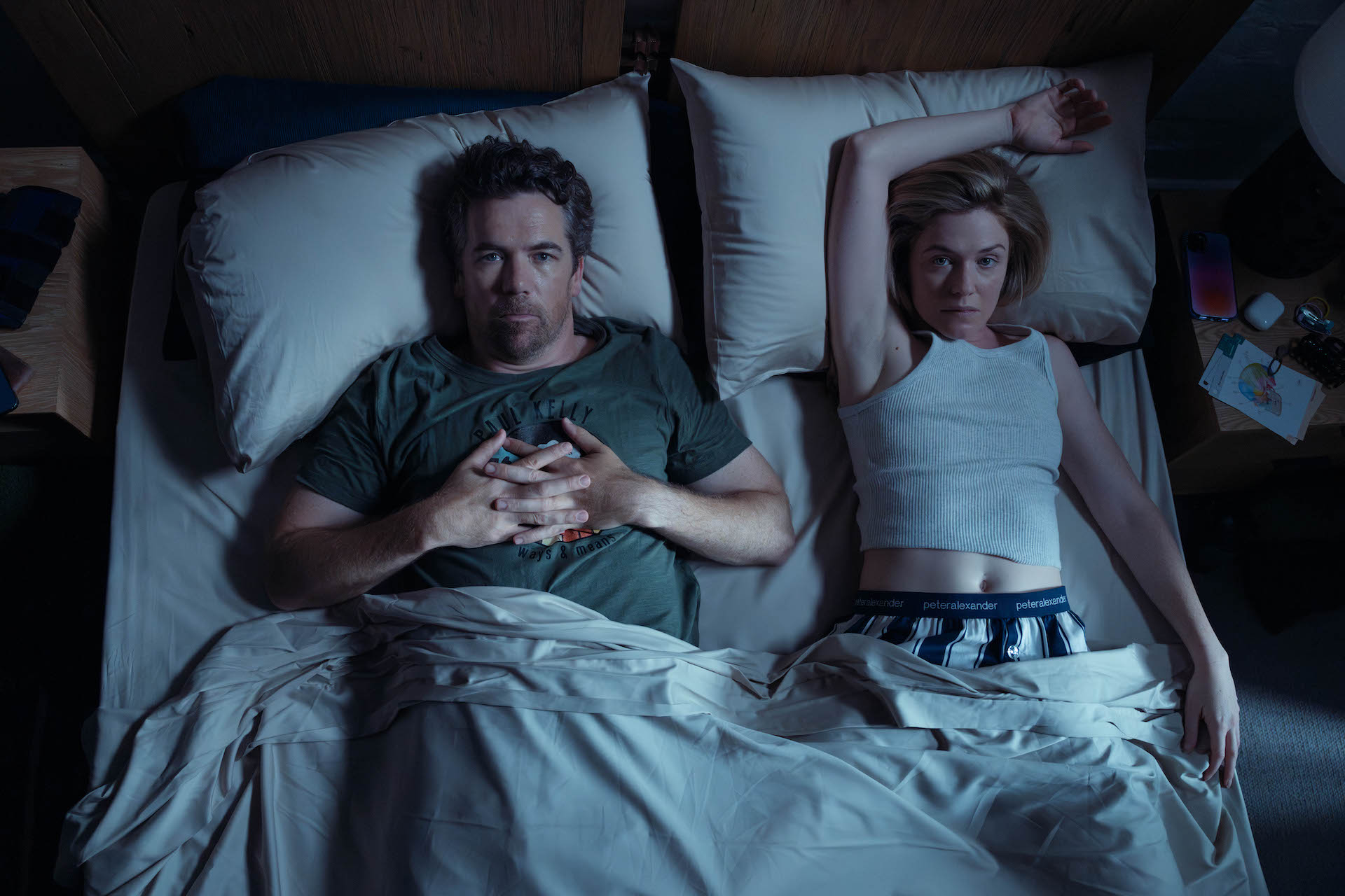 L-R: Patrick Brammall as Gordon and Harriet Dyer as Ashley in Colin From Accounts season 2, episode 3 streaming on Paramount+, 2024. PHOTO CREDIT: Brook Rushton/Paramount+