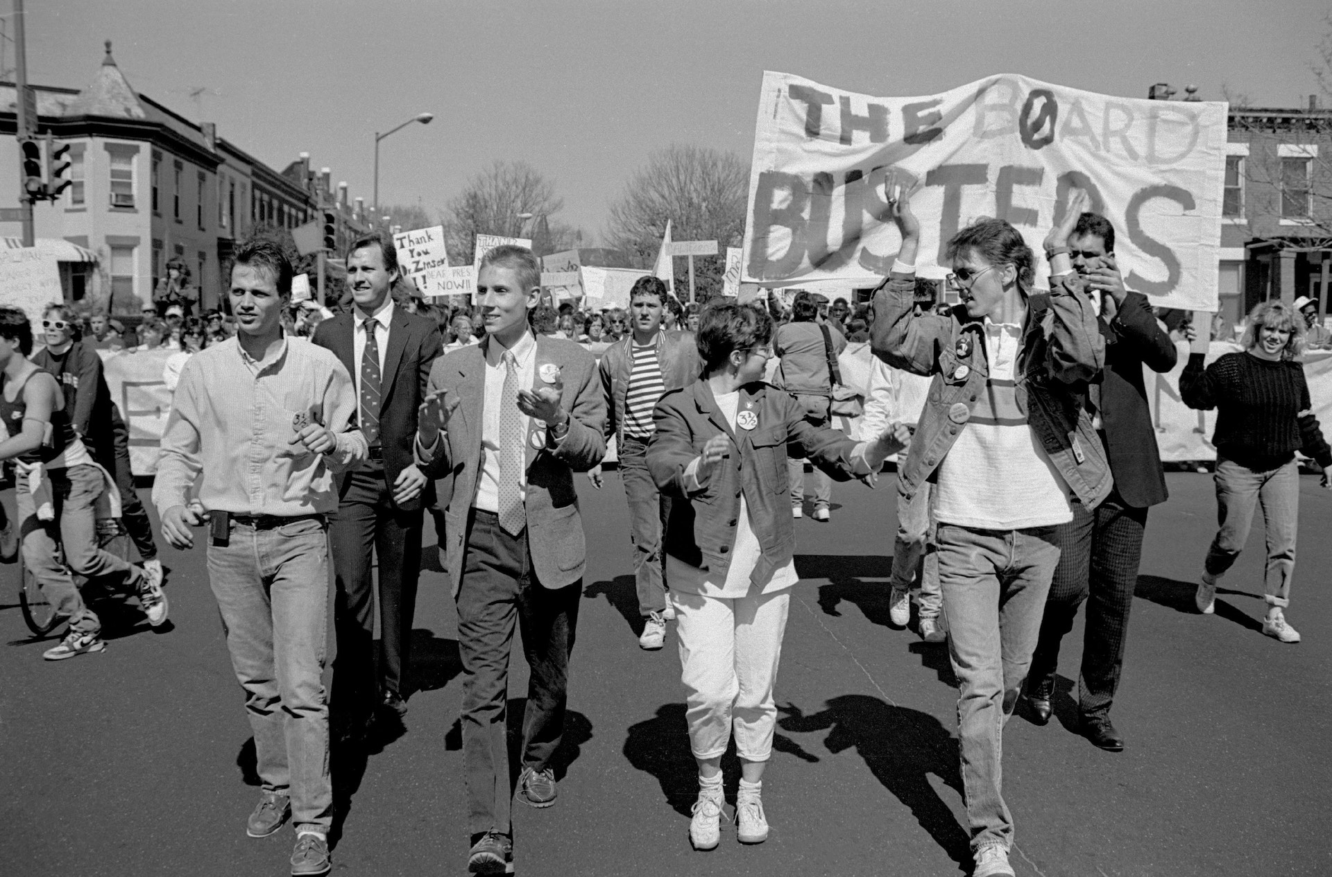 Tim Rarus, Greg Hlibok, Bridgetta Bourne-Firl and Jerry Covell in 'Deaf President Now!' documentary