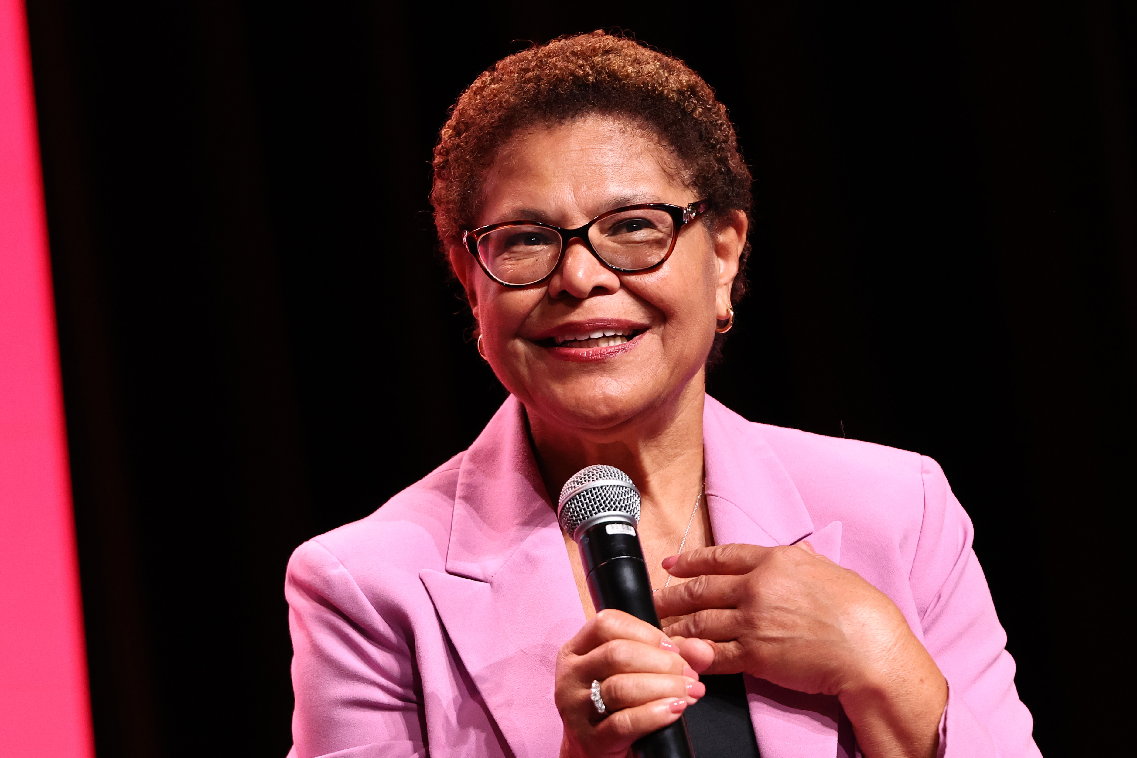HOUSTON, TEXAS - JULY 28: Mayor of Los Angeles Karen Bass participates in a panel discussion during the National Urban League Conference Plenary II: State of Black America on July 28, 2023 in Houston, Texas. (Photo by Arturo Holmes/Getty Images for National Urban League)