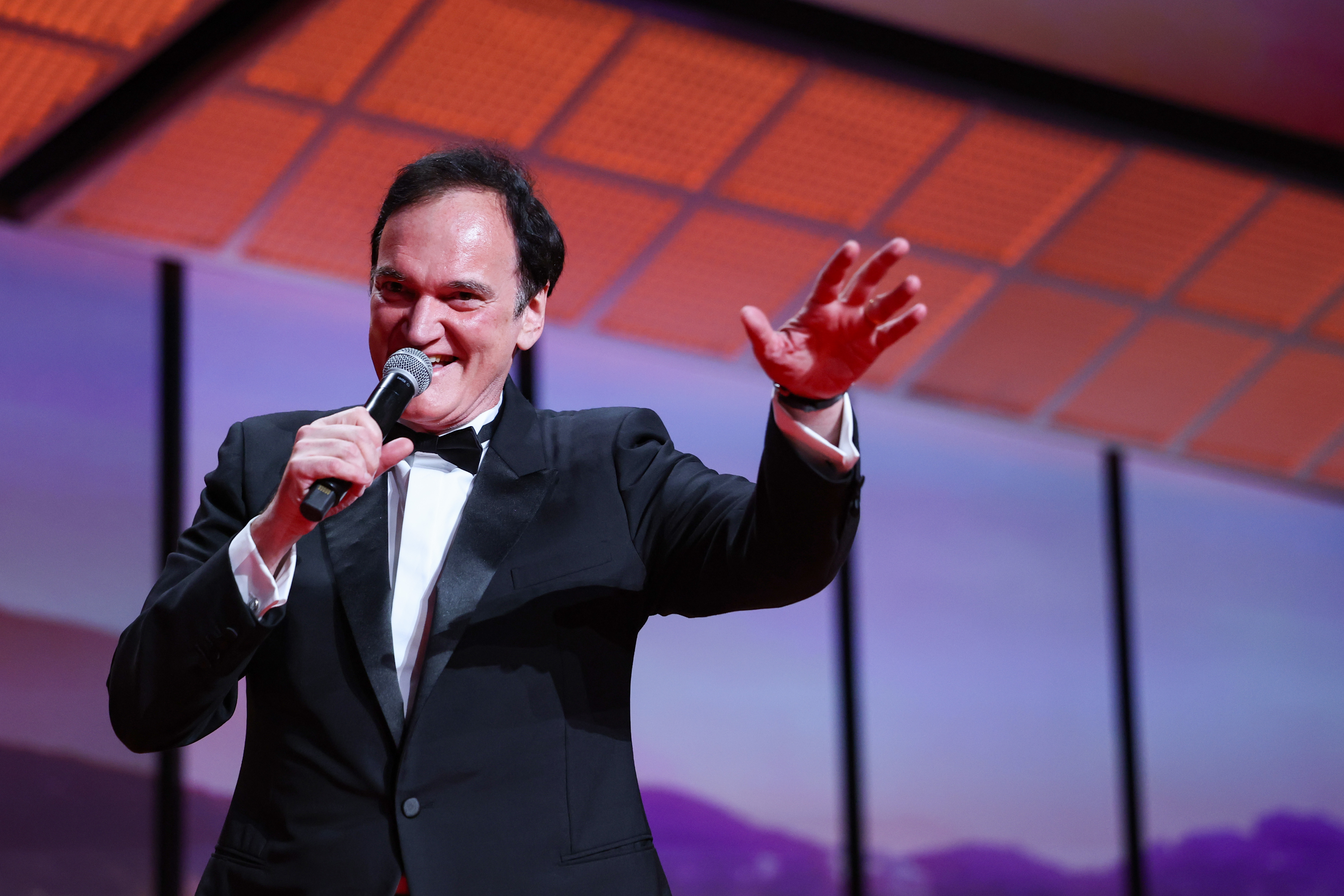 CANNES, FRANCE - MAY 13: Quentin Tarantino speaks onstage during the opening ceremony at the 78th annual Cannes Film Festival at the Palais de Festival on May 13, 2025 in Cannes, France. (Photo by Pascal Le Segretain/Getty Images)