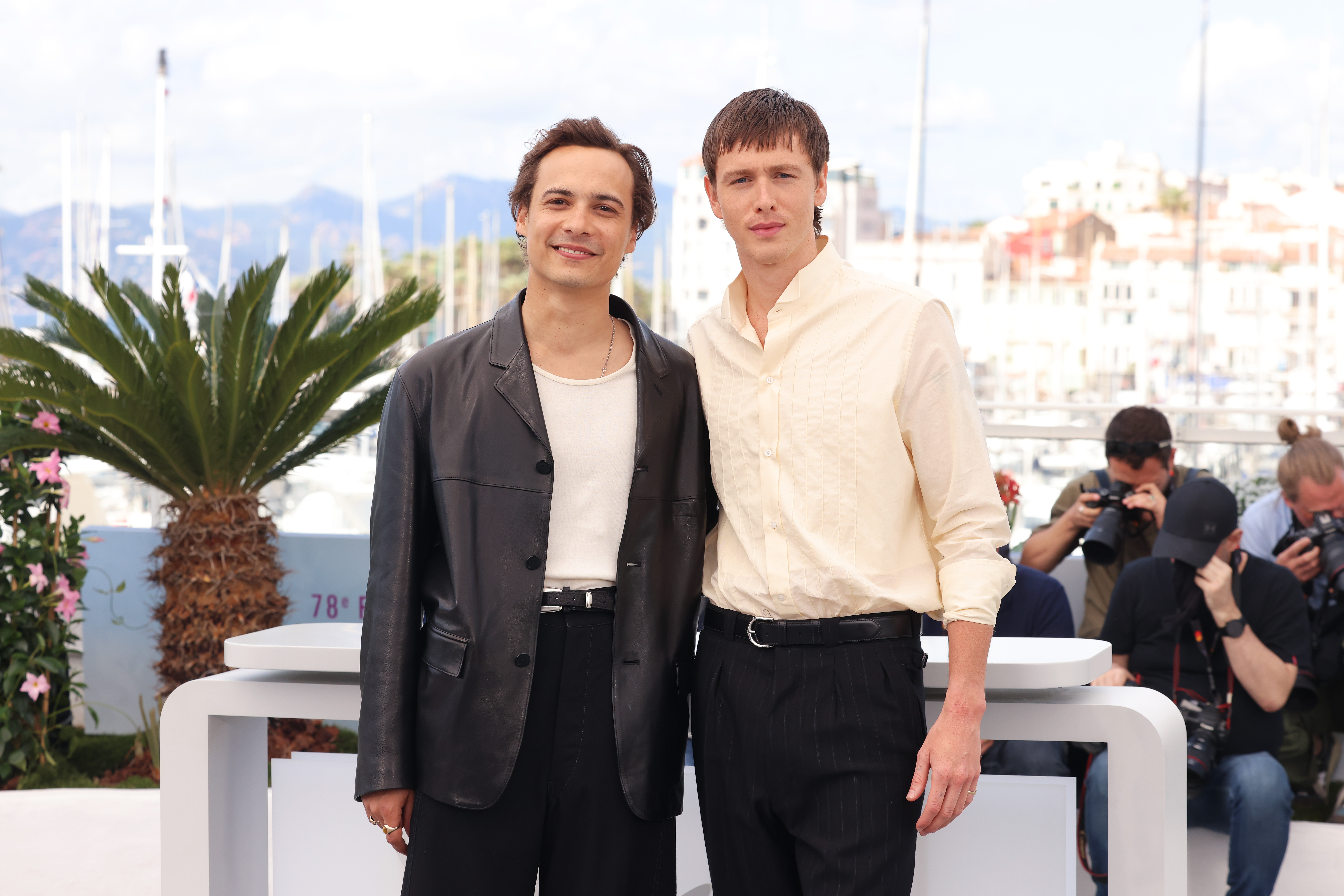 Frank Dillane and Harris Dickinson pose during the 'Urchin' photocall at the 78th annual Cannes Film Festival