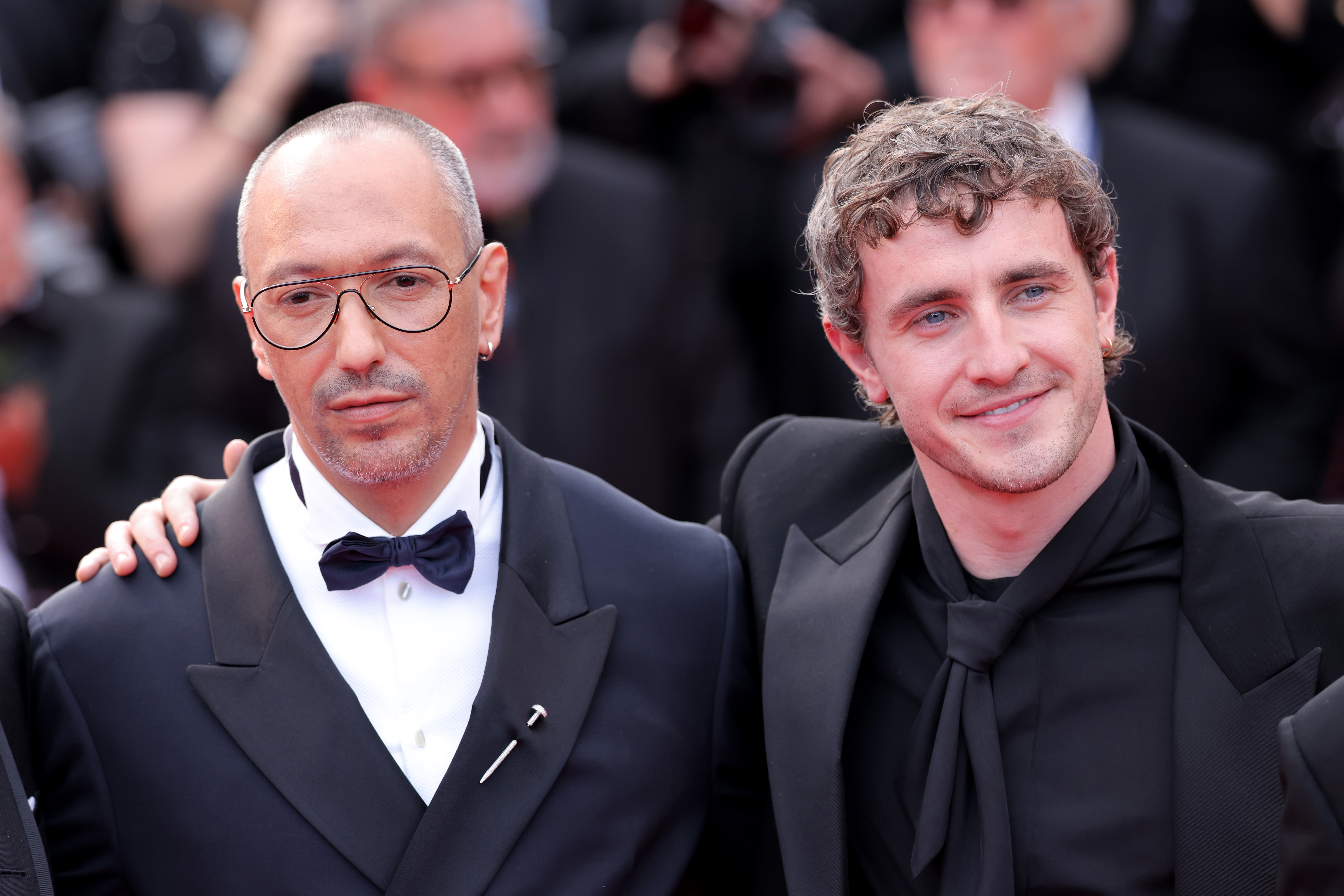 Oliver Hermanus and Paul Mescal attend the 'The History Of Sound' red carpet at the 78th annual Cannes Film Festival