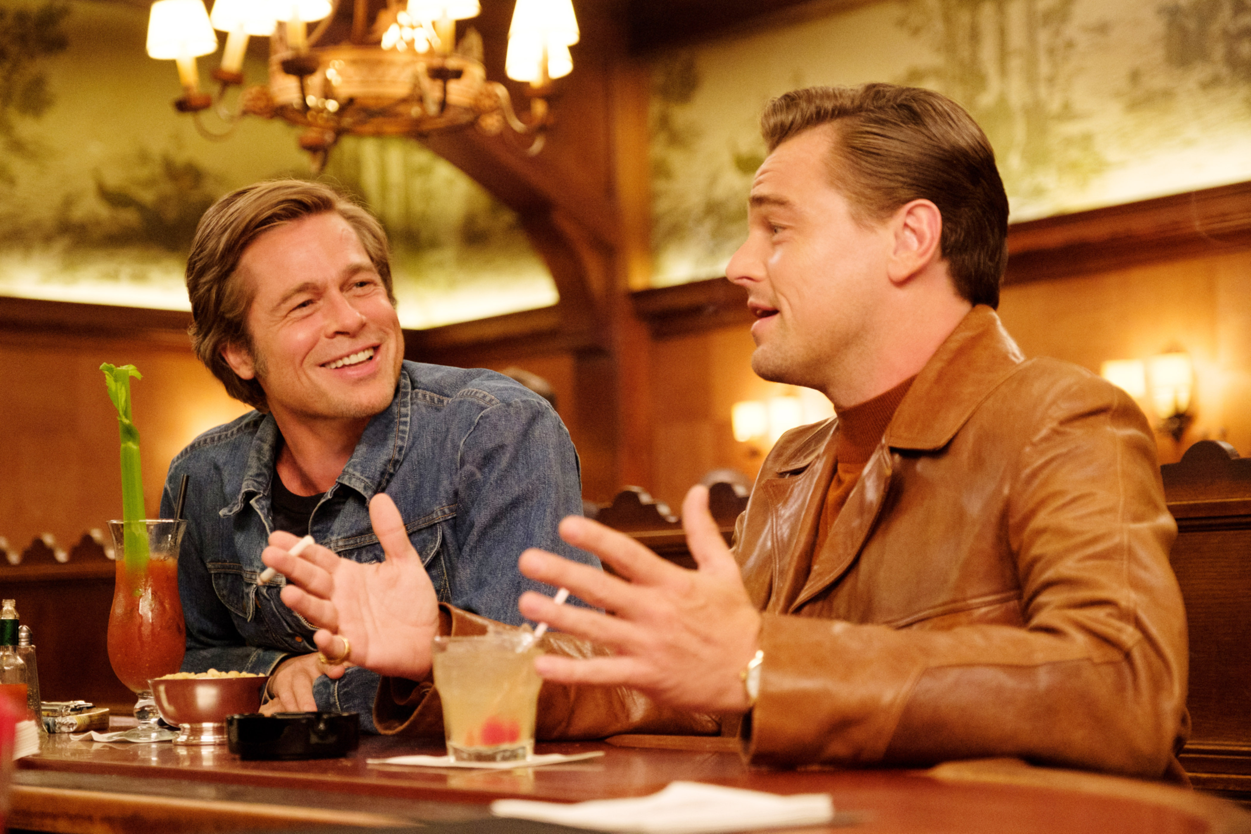 ONCE UPON A TIME IN HOLLYWOOD, from left: Brad Pitt, Leonardo DiCaprio, 2019. ph: Andrew Cooper / © Columbia Pictures / courtesy Everett Collection