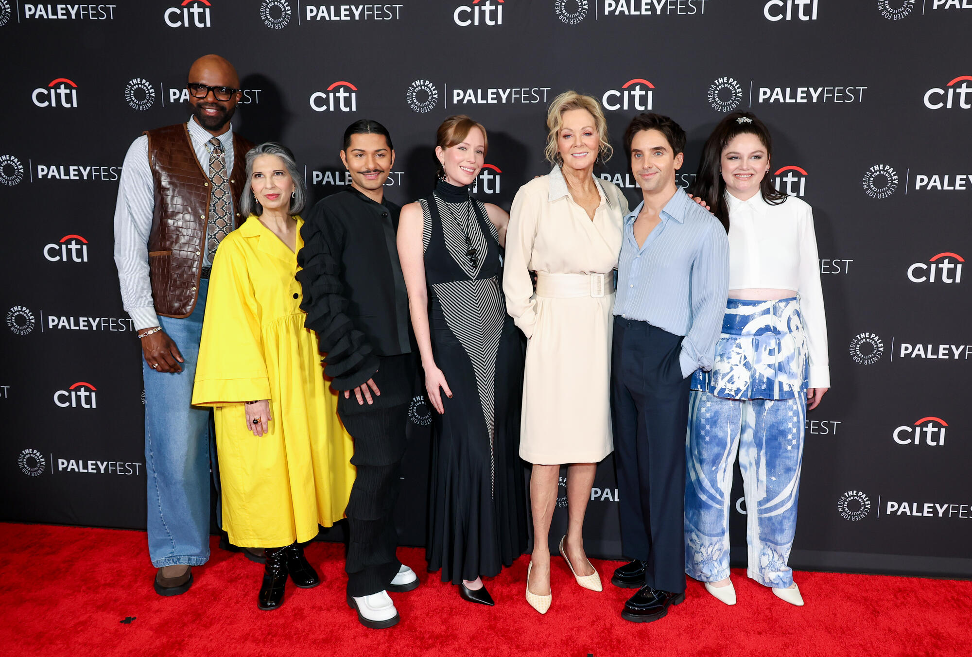 Carl Clemons-Hopkins, Rose Abdoo, Mark Indelicato, Hannah Einbinder, Jean Smart, Paul W. Downs, Megan Stalter at the 2025 PaleyFest LA "Hacks" Screening held at Dolby Theatre on March 28, 2025 in Hollywood, California.