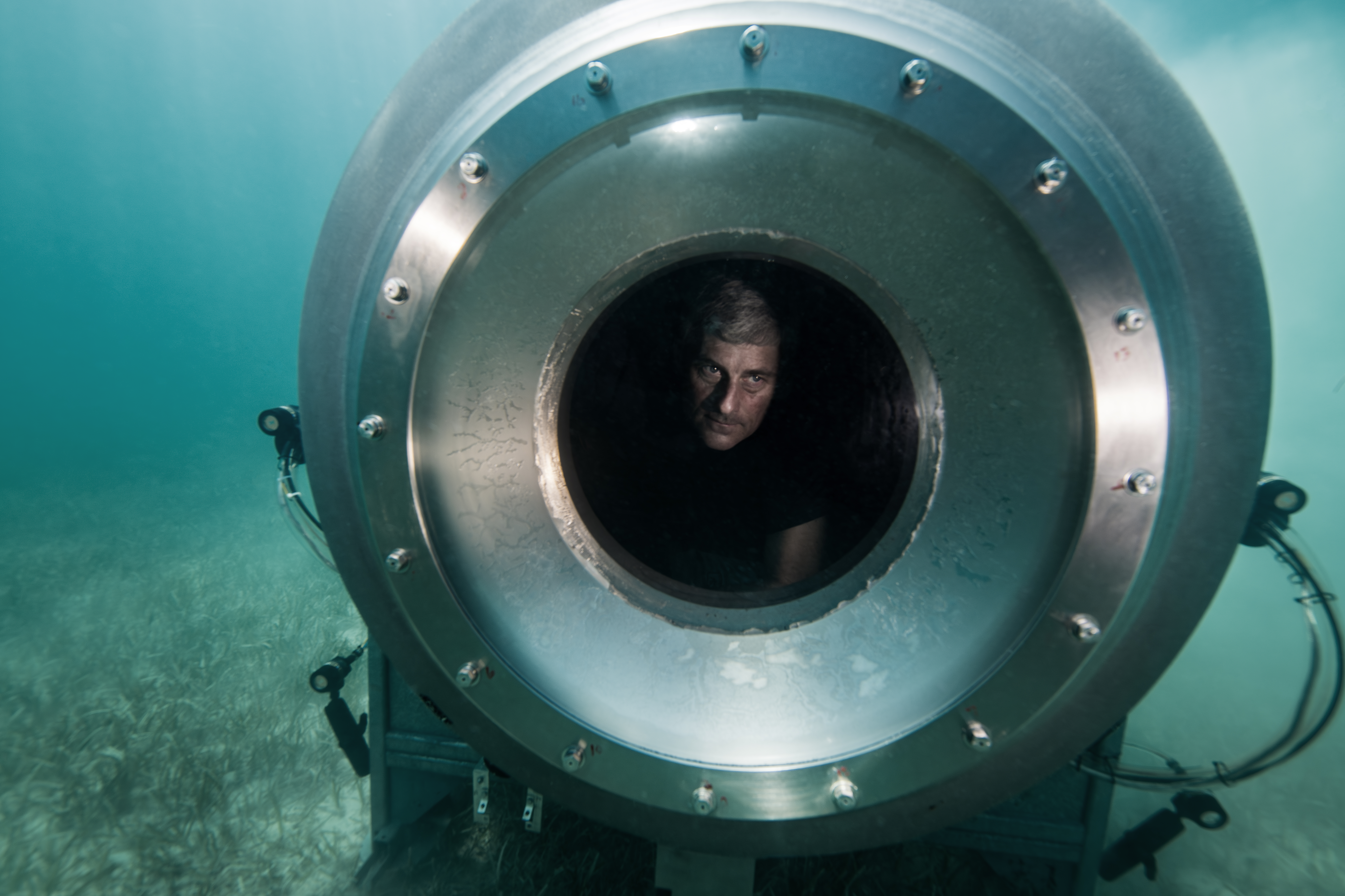 Titan Documentary Netflix. Image taken underwater of Stockton Rush testing Titan submersible. Cr. Becky Kagan Schott © 2025/Courtesy of Netflix