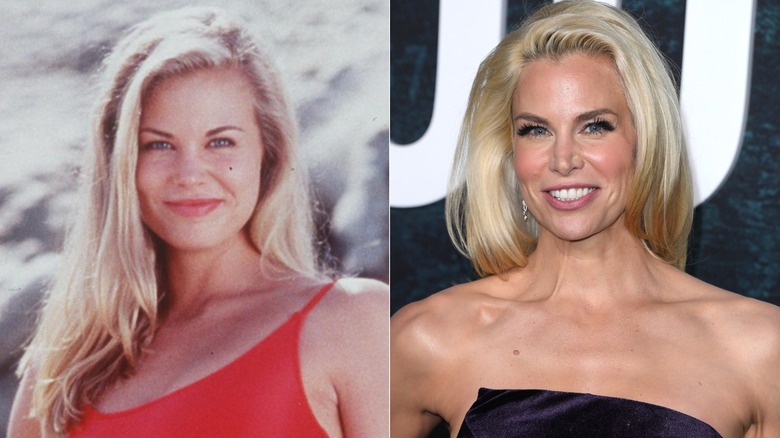 Brooke Burns in "Baywatch" (left) and in 2025 (right)