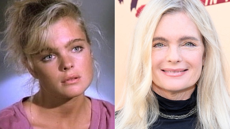 Erika Eleniak on "Baywatch" (left) and in 2024 (right)