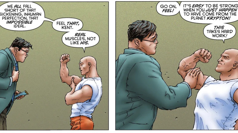 Lex Luthor showing Clark Kent how buff he's become