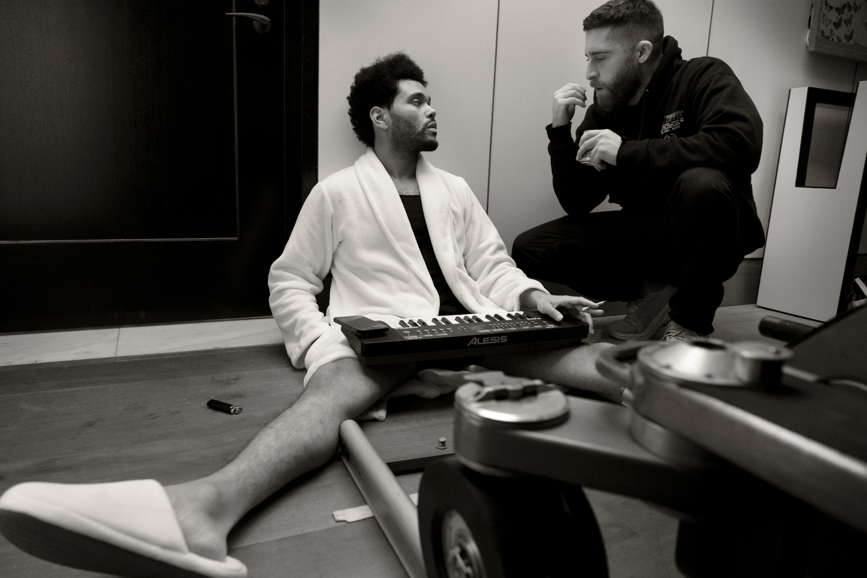 Abel "The Weeknd" Tesfaye as Abel and Writer/Director Trey Edward Shults in Hurry Up Tomorrow. Photo Credit: Andrew Cooper