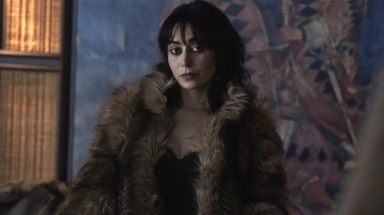 Sofia wearing big fur coat in "The Penguin" (2024)