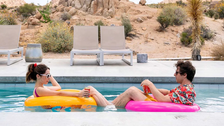 Sarah and Nyles drinking in the pool in Palm Springs