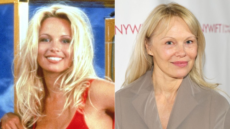 Pamela Anderson on "Baywatch" (left) and in 2025 (right)