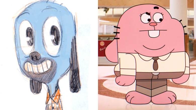 Original concept for Richard and the final design in "The Amazing World of Gumball"