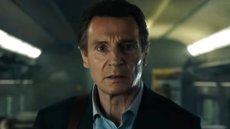 Michael looking stressed in The Commuter (2018)