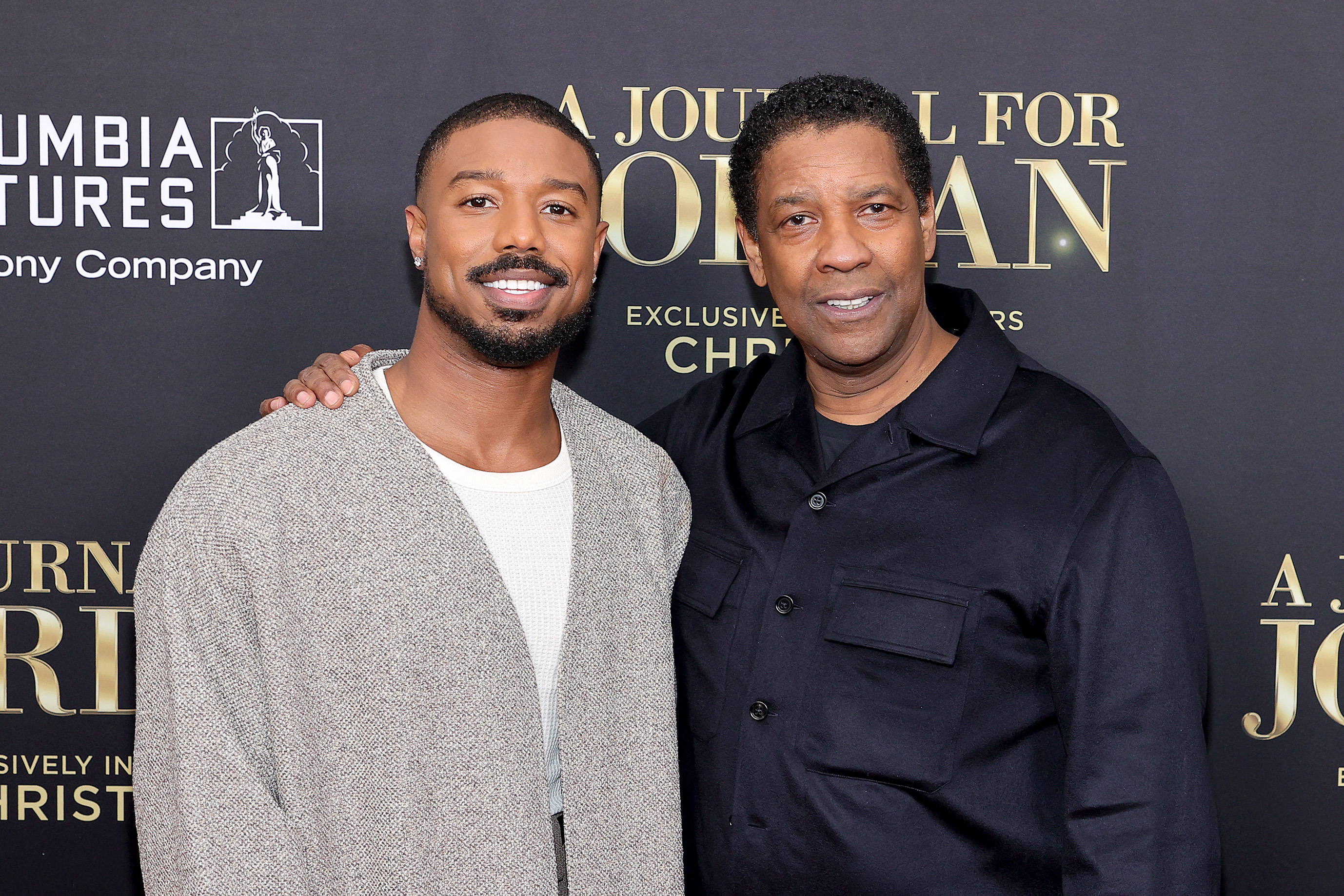 Michael B. Jordan and Denzel Washington attend the world premiere of 'A Journal For Jordan'