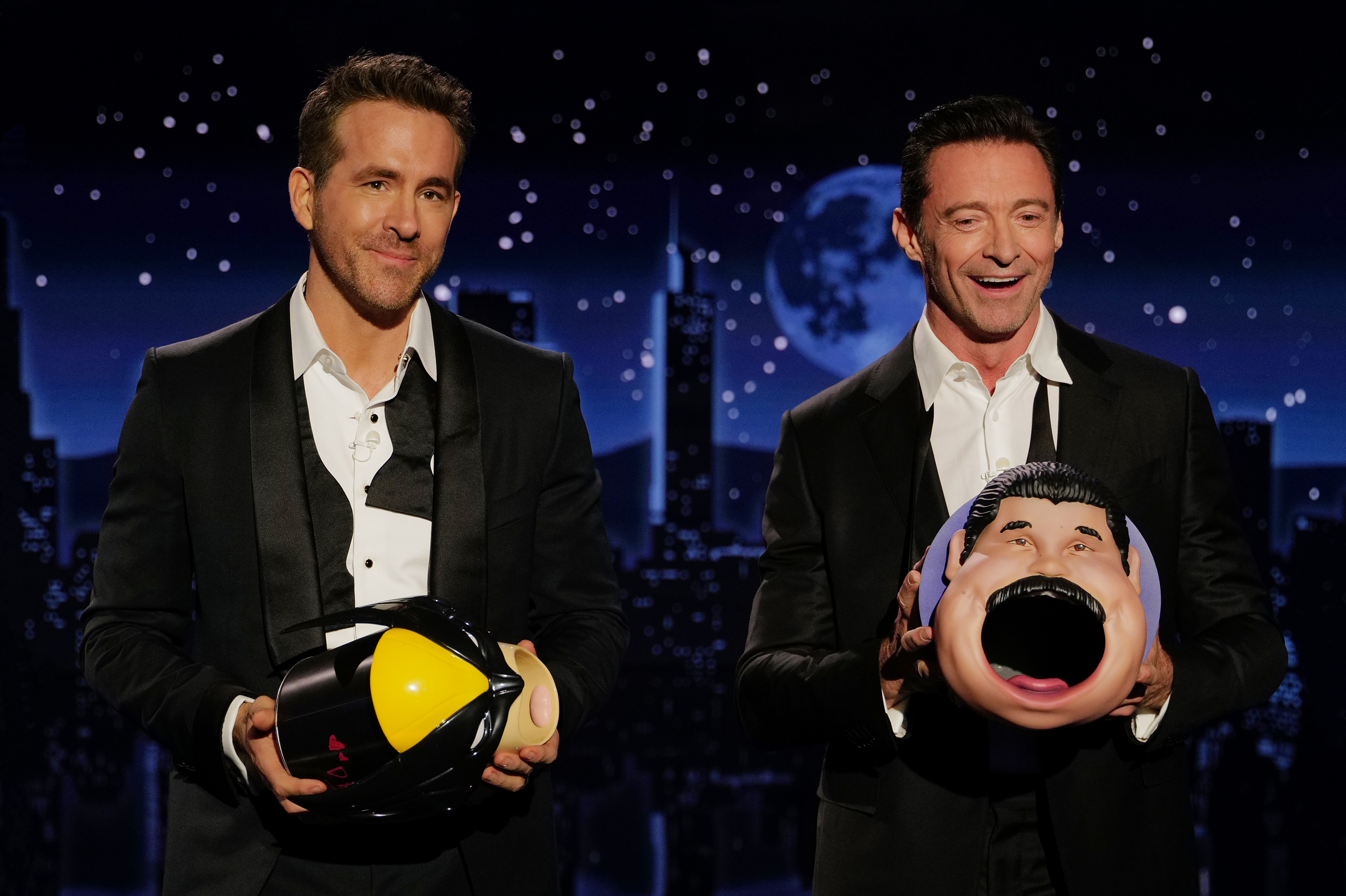 Guest hosts Ryan Reynolds and Hugh Jackman on a July 2024 episode of 'Jimmy Kimmel Live!'