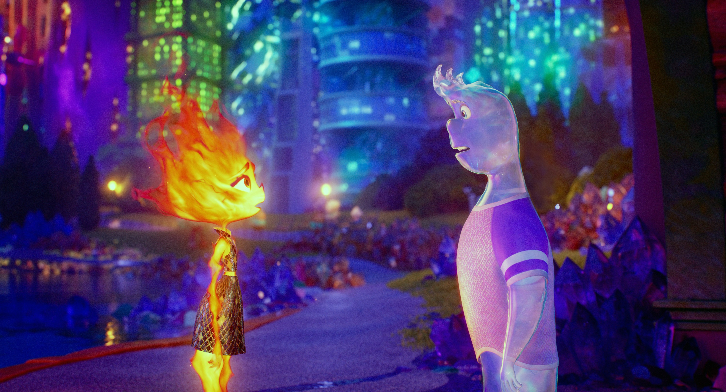 ELEMENTAL, from left: Ember (voice: Leah Lewis), Wade (voice: Mamoudou Athie), 2023. © Walt Disney Studios Motion Pictures / Courtesy Everett Collection