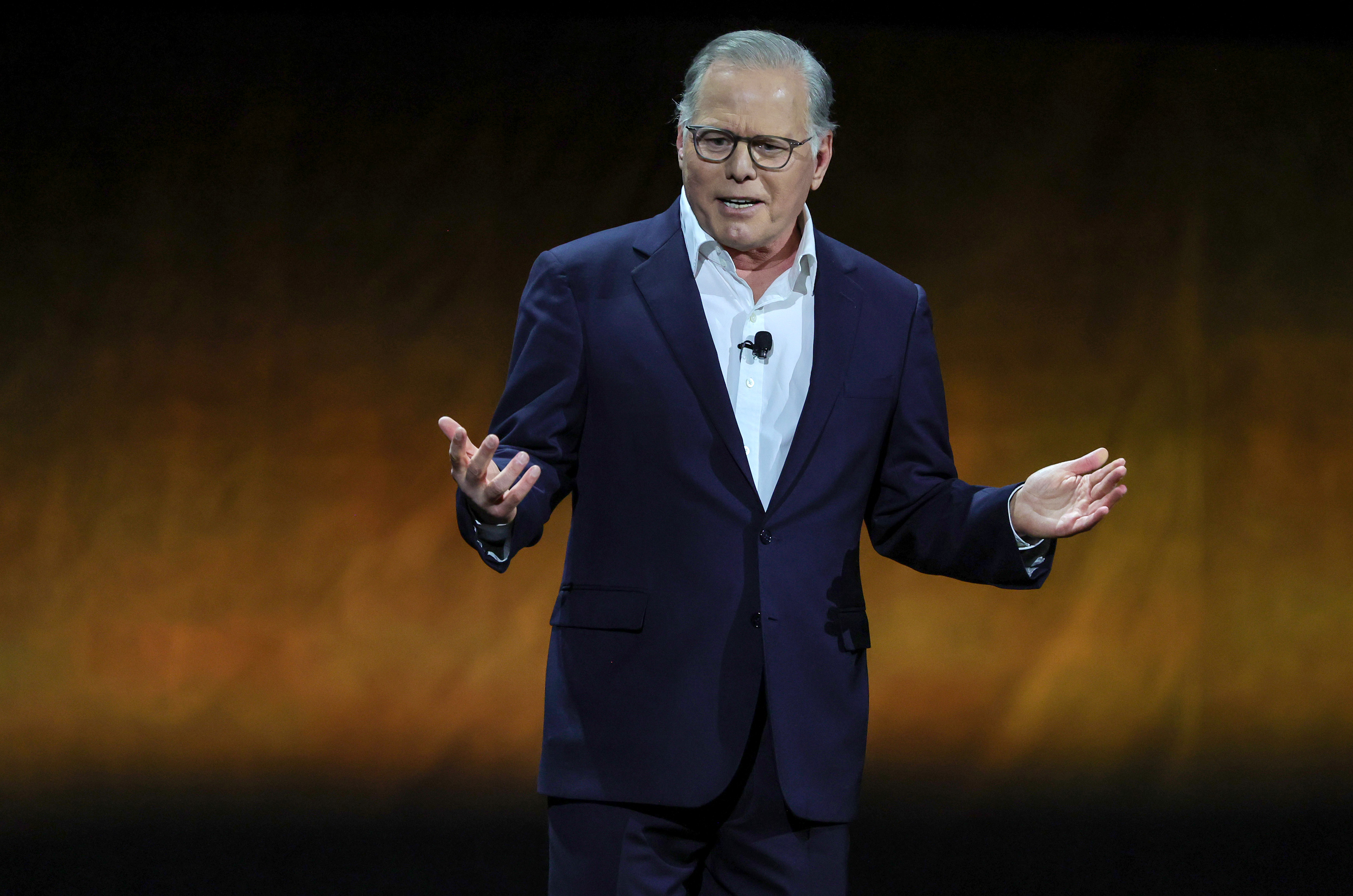 LAS VEGAS, NEVADA - APRIL 25: Warner Bros. Discovery President and CEO David Zaslav speaks onstage during the Warner Bros. Pictures Studio presentation during CinemaCon, the official convention of the National Association of Theatre Owners, at The Colosseum at Caesars Palace on April 25, 2023 in Las Vegas, Nevada. (Photo by Ethan Miller/Getty Images)