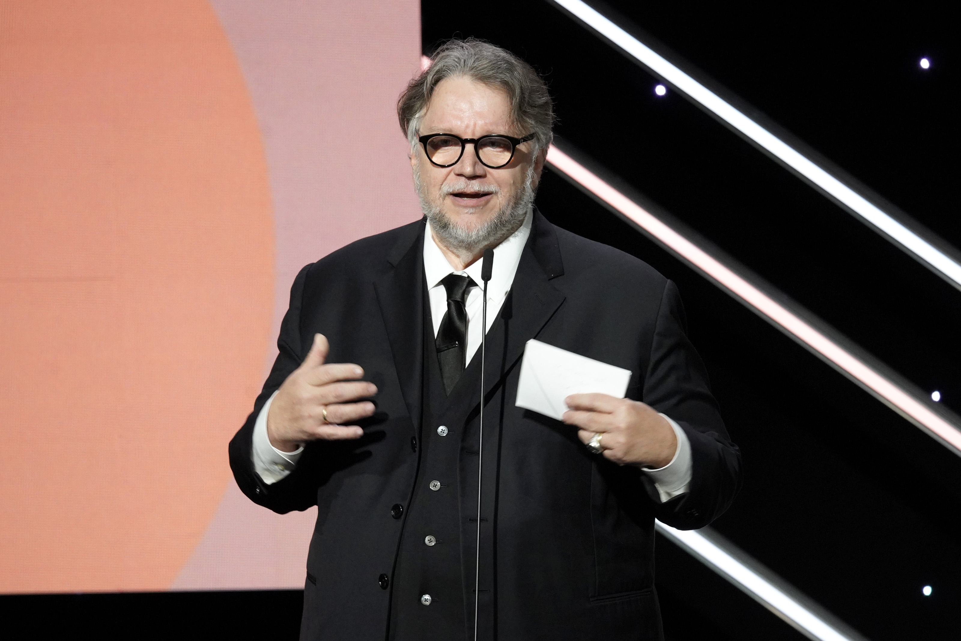 BEVERLY HILLS, CALIFORNIA - DECEMBER 06: Guillermo del Toro speaks onstage during the 38th Annual American Cinematheque Awards at The Beverly Hilton on December 06, 2024 in Beverly Hills, California. (Photo by Presley Ann/Getty Images for American Cinematheque)