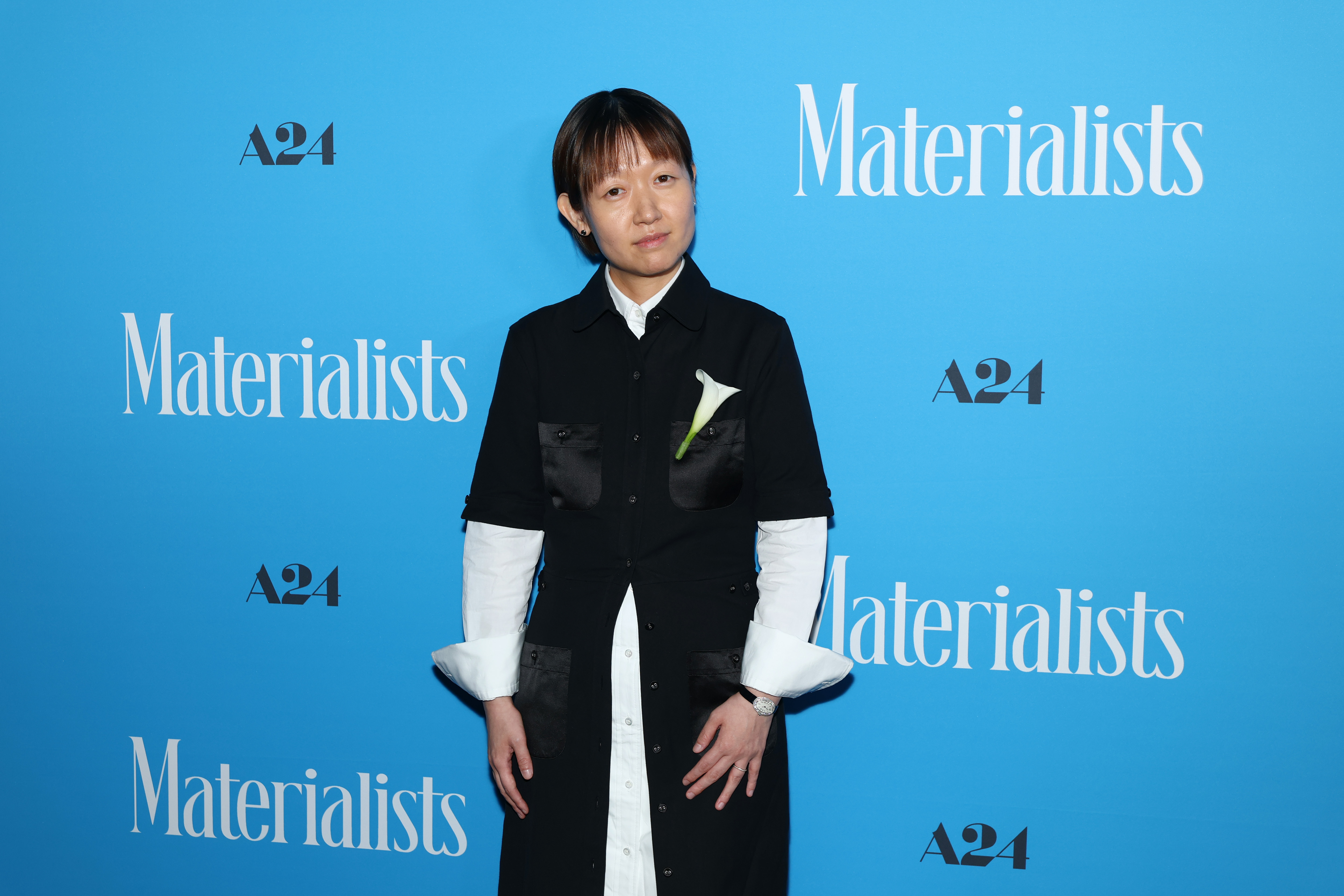Celine Song attends A24's 'Materialists' premiere at DGA Theater on June 07, 2025 in New York City.