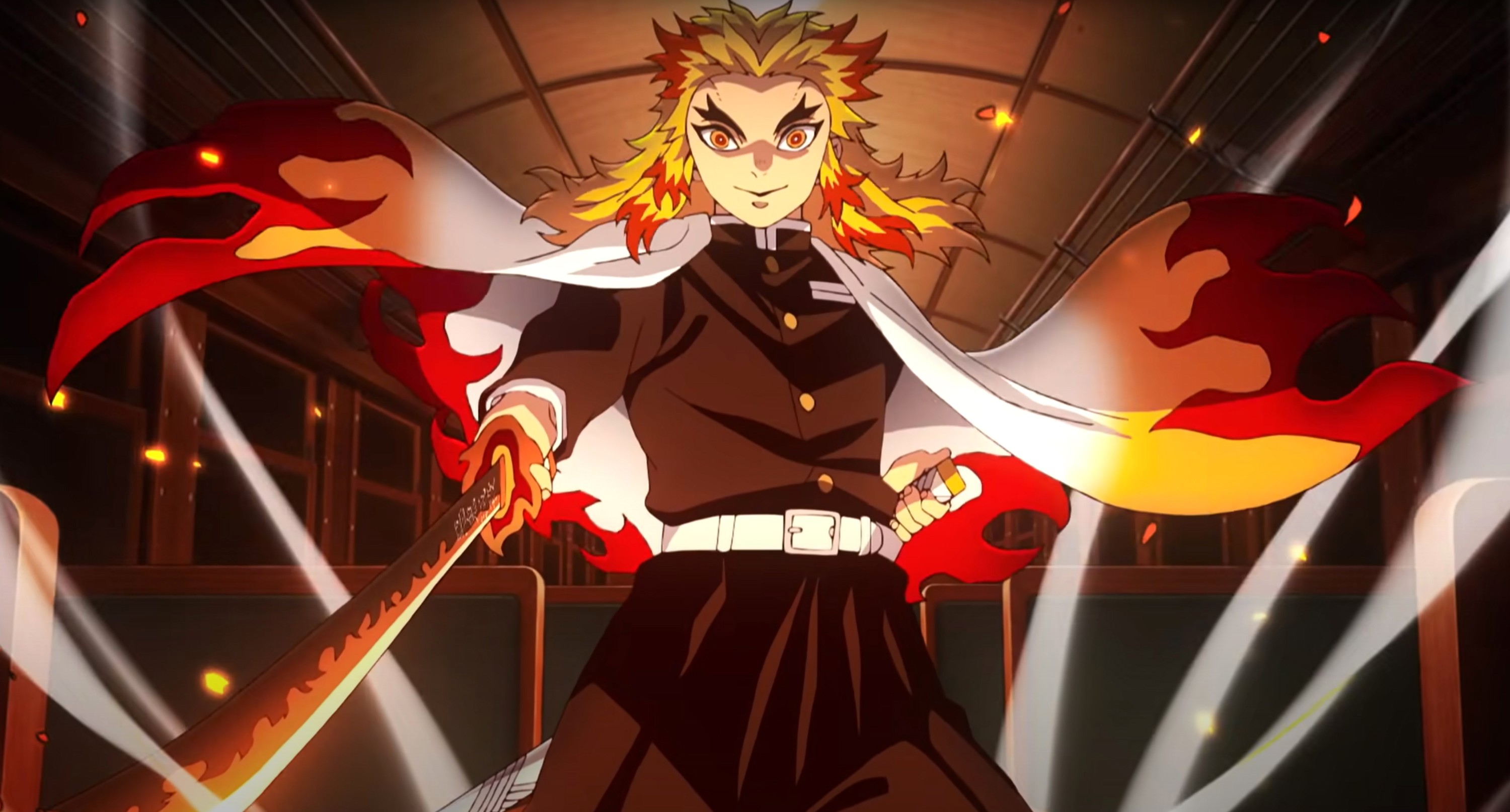 DEMON SLAYER THE MOVIE: MUGEN TRAIN, (aka KIMETSU NO YAIBA: MUGEN RESSHA-HEN), Kyojuro Rengoku, 2020. © Aniplex / Courtesy Everett Collection