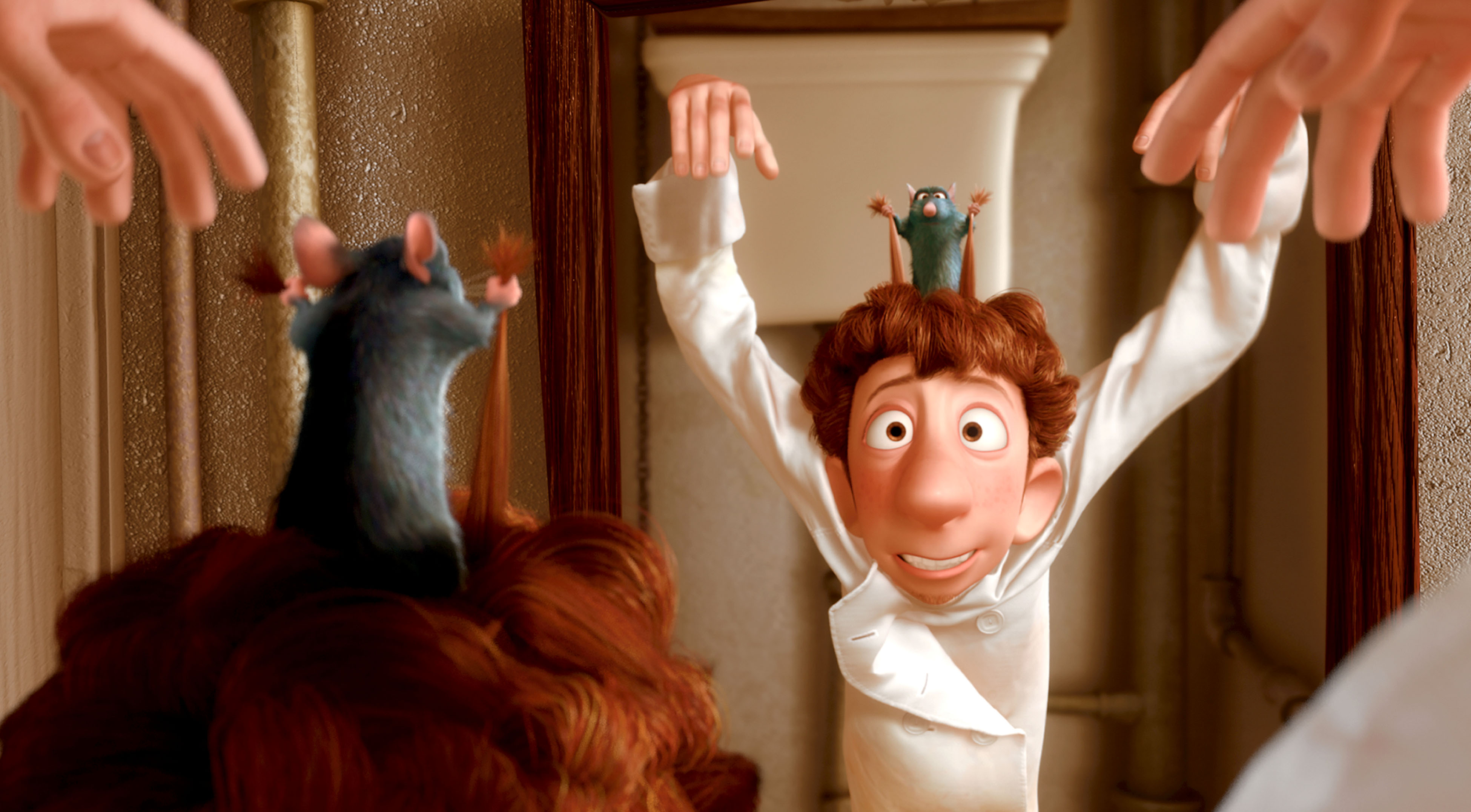 RATATOUILLE, Remy (voice: Patton Oswalt), Linguini (voice: Lou Romano), 2007. ©Walt Disney Co./courtesy Everett Collection