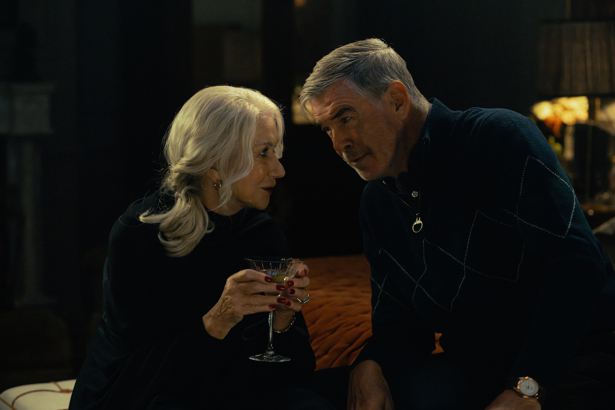 L-R Helen Mirren as Maeve Harrigan and Pierce Brosnan as Conrad Harrigan in Mobland, episode 1, season 1, Streaming on Paramount+ 2025. Photo Credit: Sophie Mutevelian/Paramount+