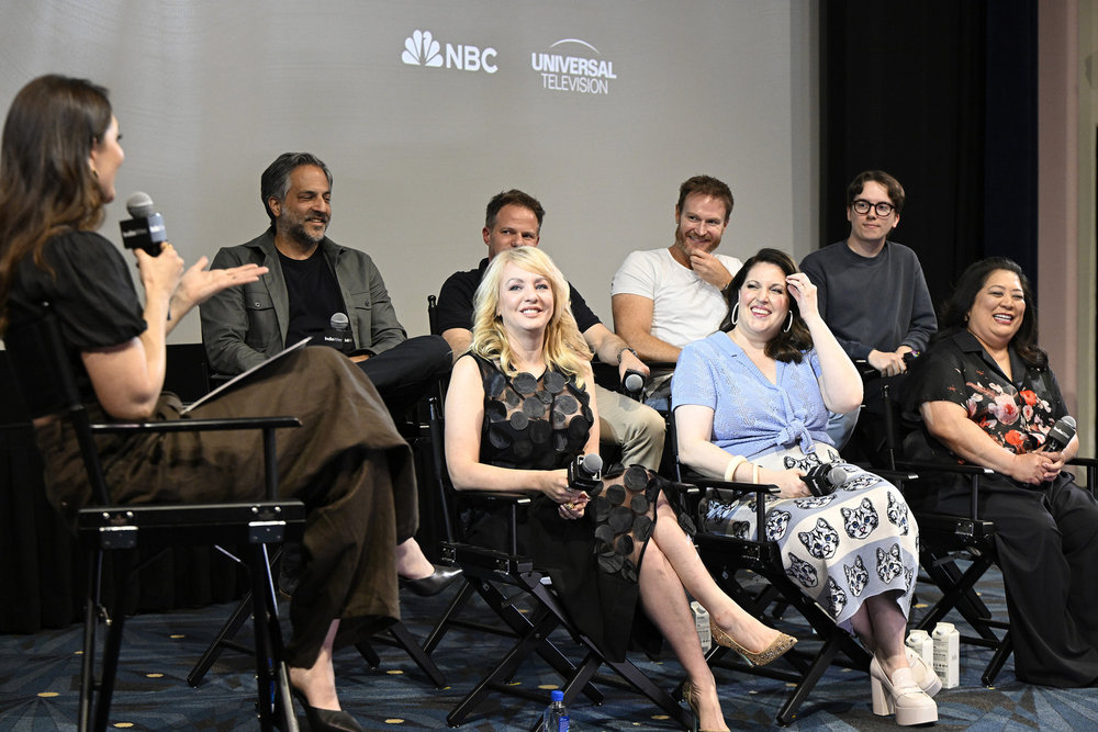 The cast of 'St. Denis Medical' with moderator D'Arcy Carden