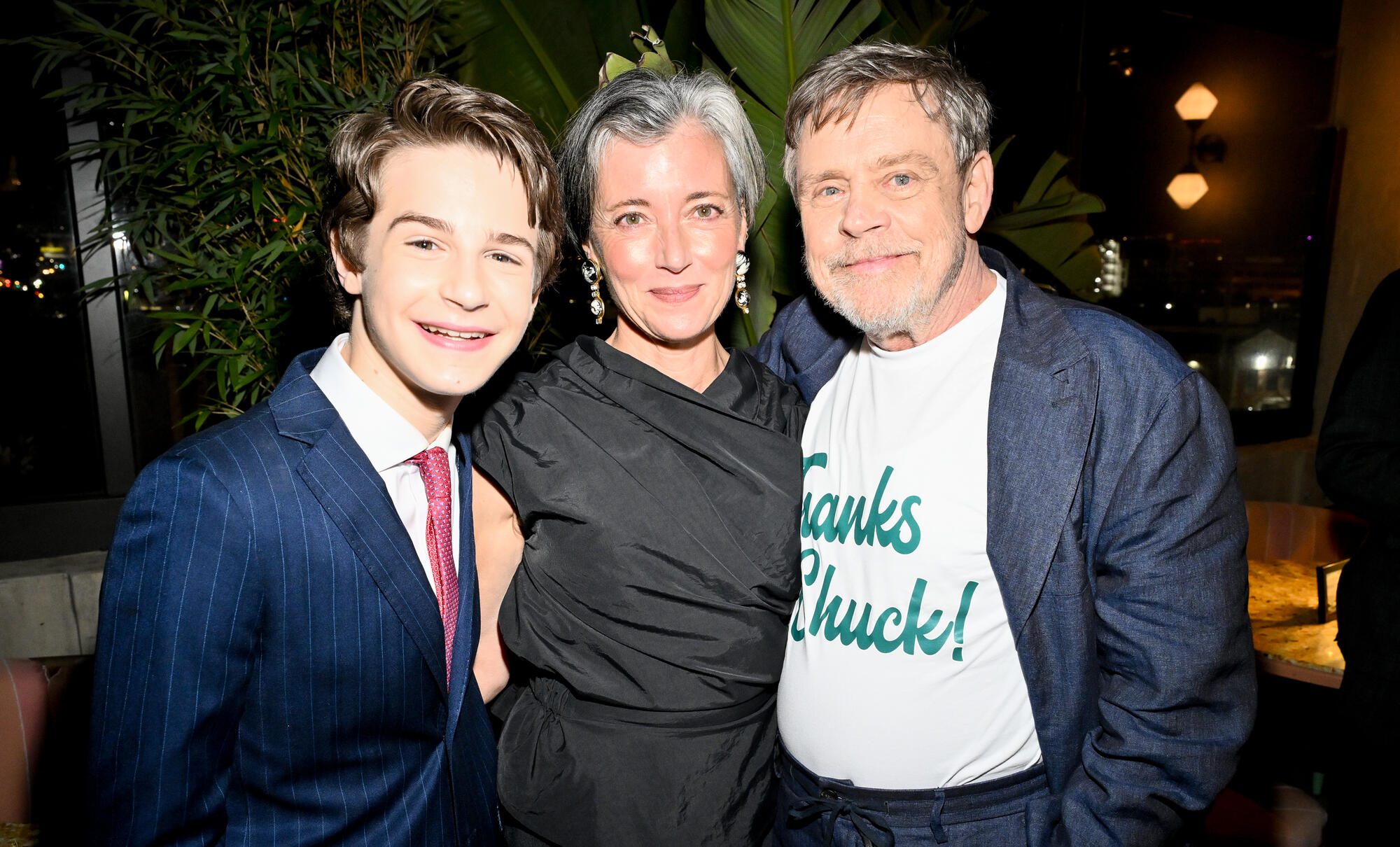 Benjamin Pajak, Mia Sara, Mark Hamill at the after party for "The Life of Chuck" premiere held at the Hollywood Legion Theater on June 02, 2025 in Los Angeles, California.