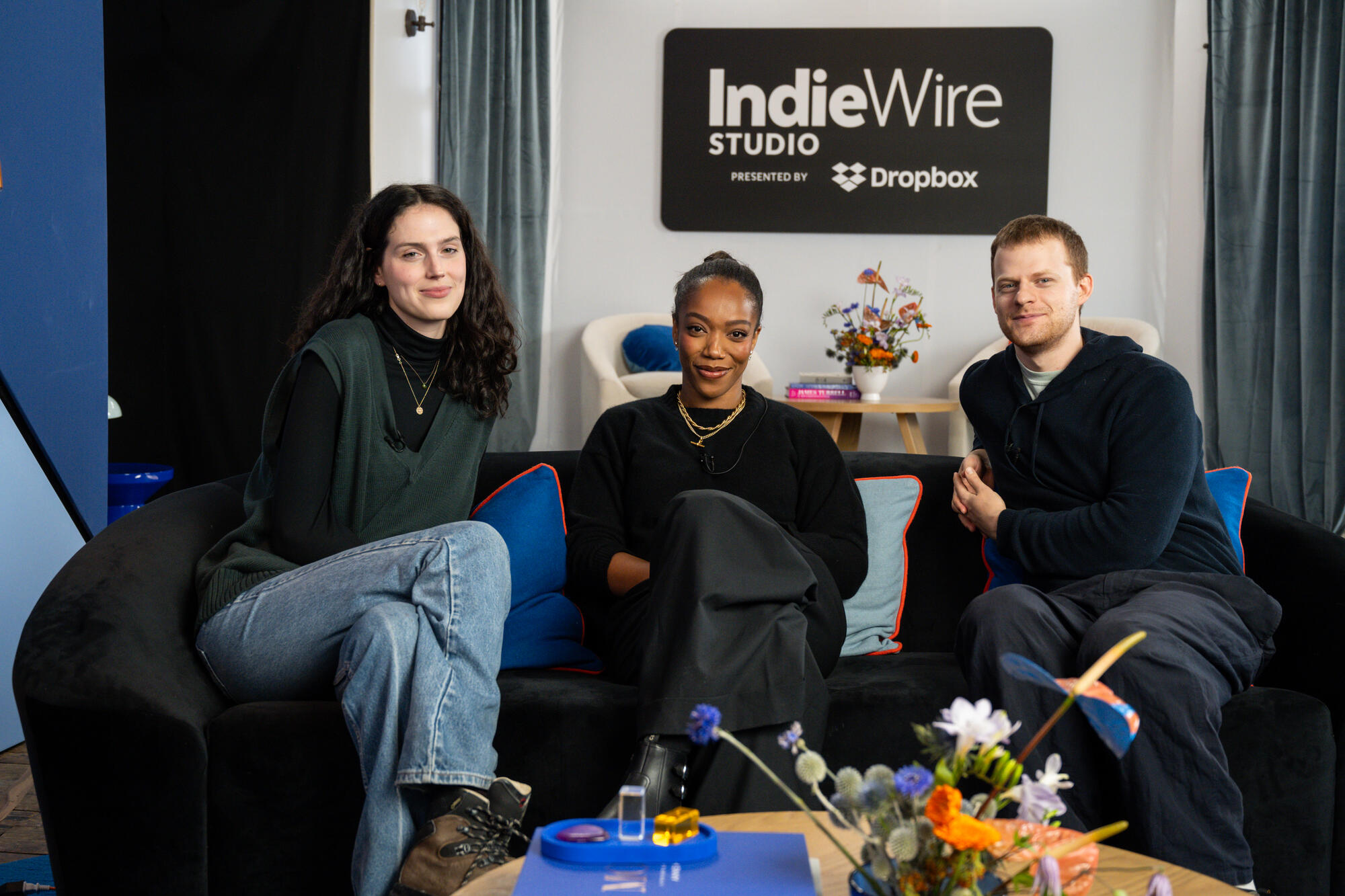 Eva Victor, Lucas Hedges, Naomi Ackie at the IndieWire Studio 2025 at Sundance presented by Dropbox held at The IndieWire Studio on January 26, 2025 in Park City, Utah.