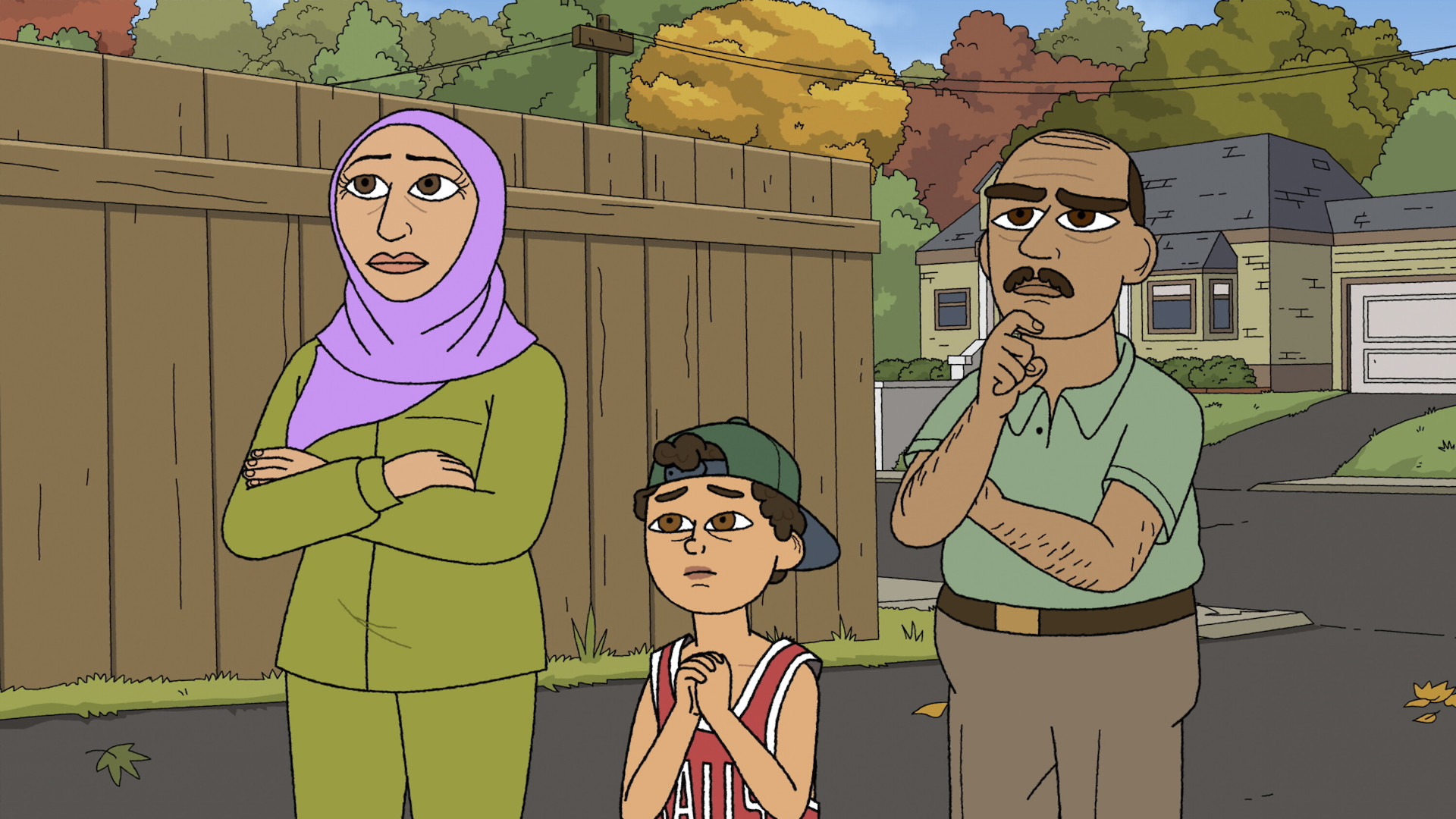Animated still of a teen boy and his parents from '#1 Happy Family USA'