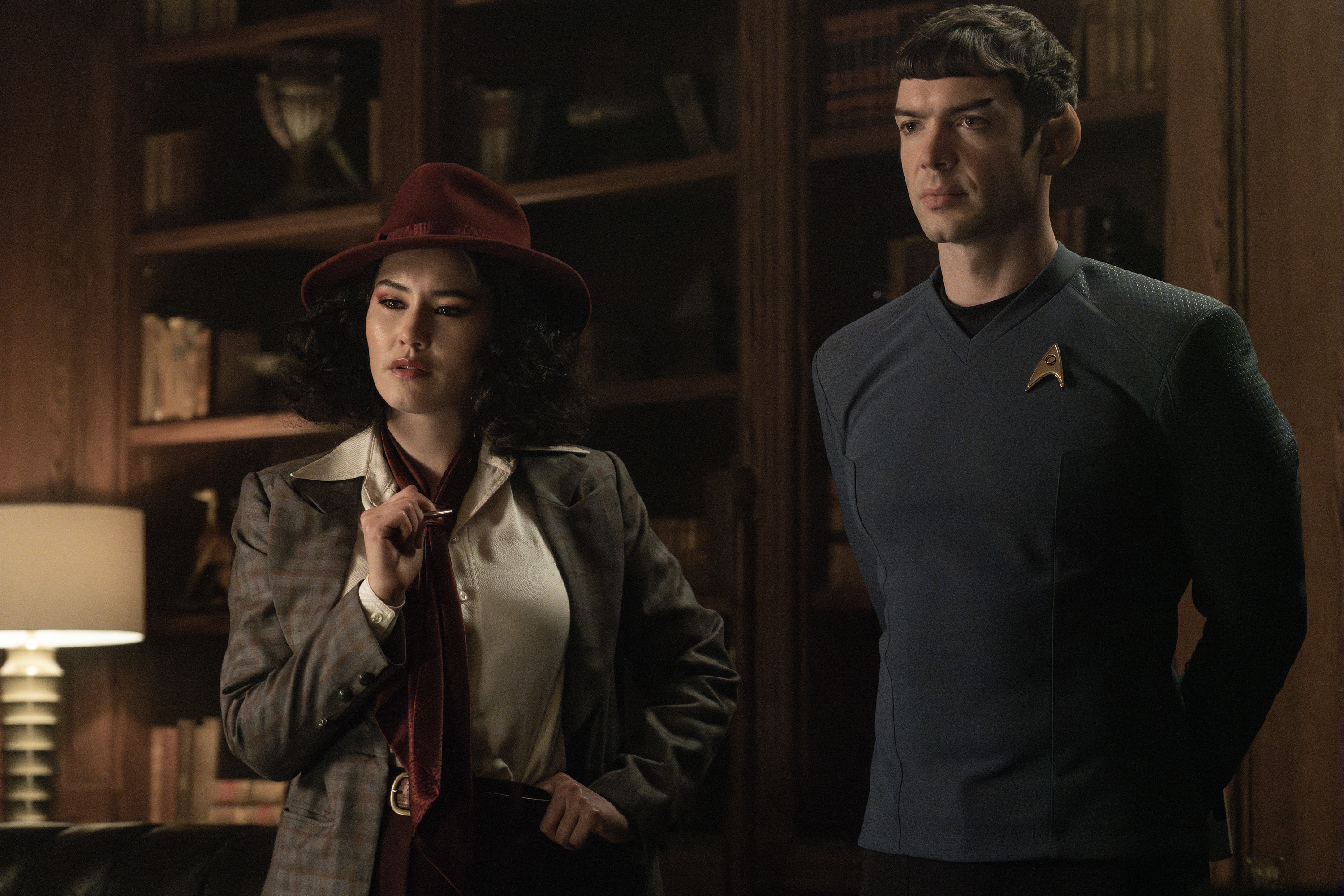 L to R Christina Chong as La’an and Ethan Peck as Spock in season 3 , Episode 4 of Strange New Worlds streaming on Paramount+. Photo Credit: Marni GrossmanParamount+