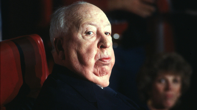 Alfred Hitchcock at a press conference in 1979