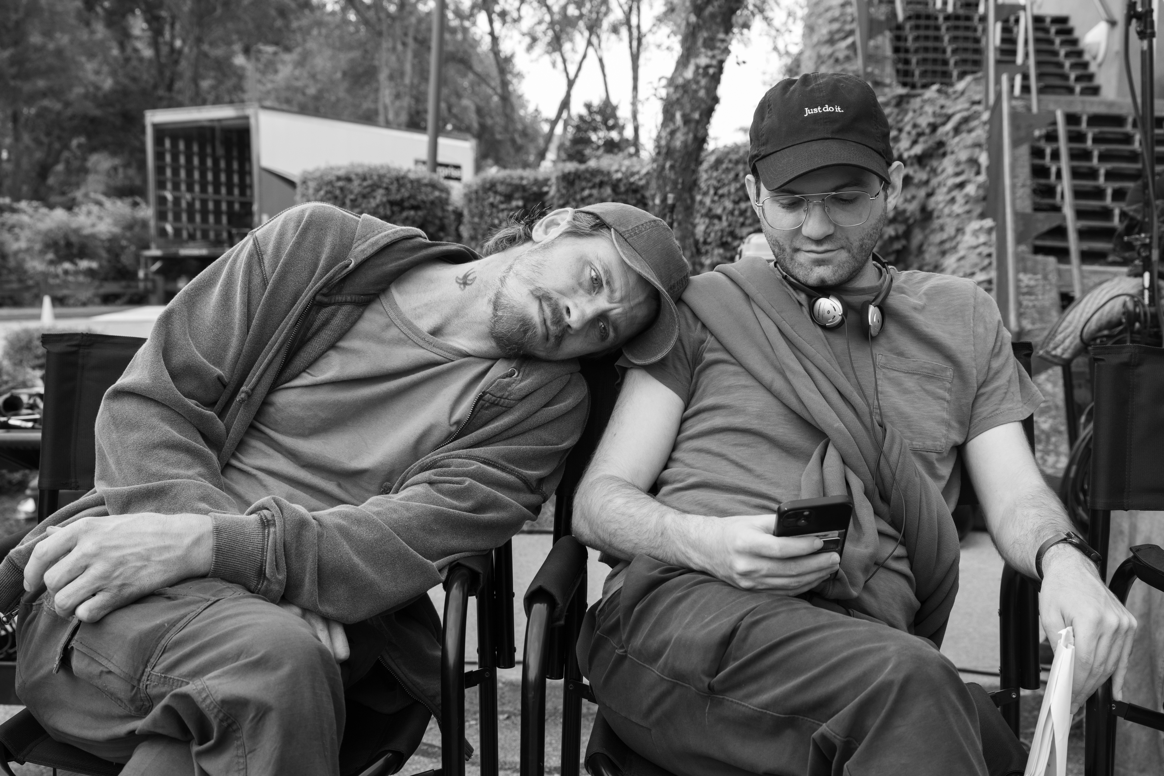 Garrett Hedlund and Evan Ari Kelman on set of 'Barron's Cove'