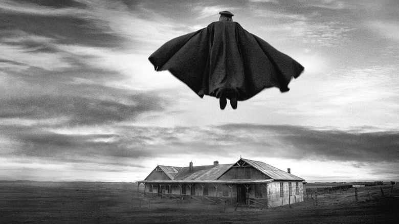 Pinochet takes flight over his farm house in "El Conde" (2023)