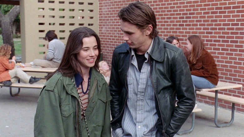 Lindsay and Daniel chatting in the schoolyard