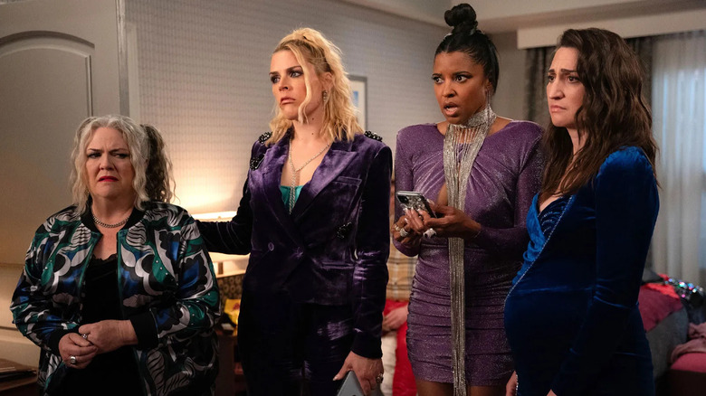 Gloria Summer Wickie and Dawn looking disappointed in a hotel room on Girls5Eva