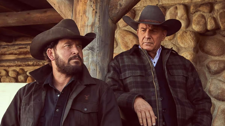 Rip and John share a look in "Yellowstone"