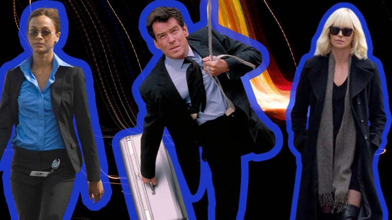 Zoe Saldaña as Aisha in "The Losers," James Bond (Pierce Brosnan) in "GoldenEye," and Lorraine Broughton (Charlize Theron) in "Atomic Blonde"