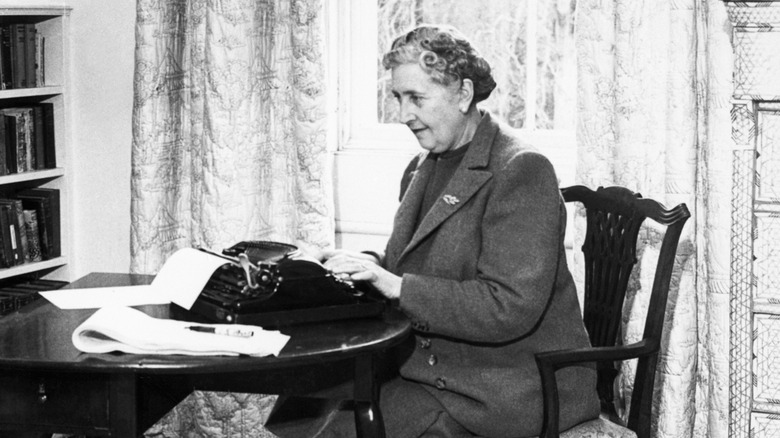 Agatha Christie typing at her home, Greenway House, Devon, January 1946