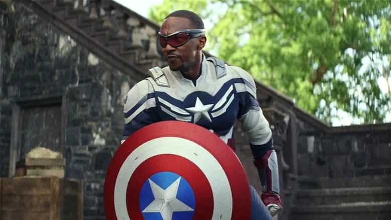 Sam Wilson holds shield in "Captain America: Brave New World" (2025)