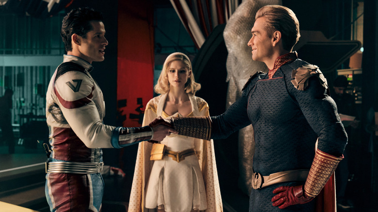 Supersonic and Homelander shaking hands while Starlight watches