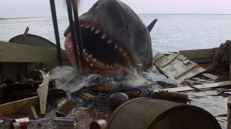 The shark attacks the Orca boat in "Jaws" (1975)