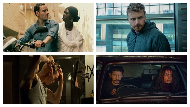 From left, Michael Fassbender and Jodie Turner-Smith in "The Agency," Jack Lowden in "Slow Horses," Eddie Redmayne in "The Day of the Jackal," and Ben Whishaw and Keira Knightley in "Black Doves."
