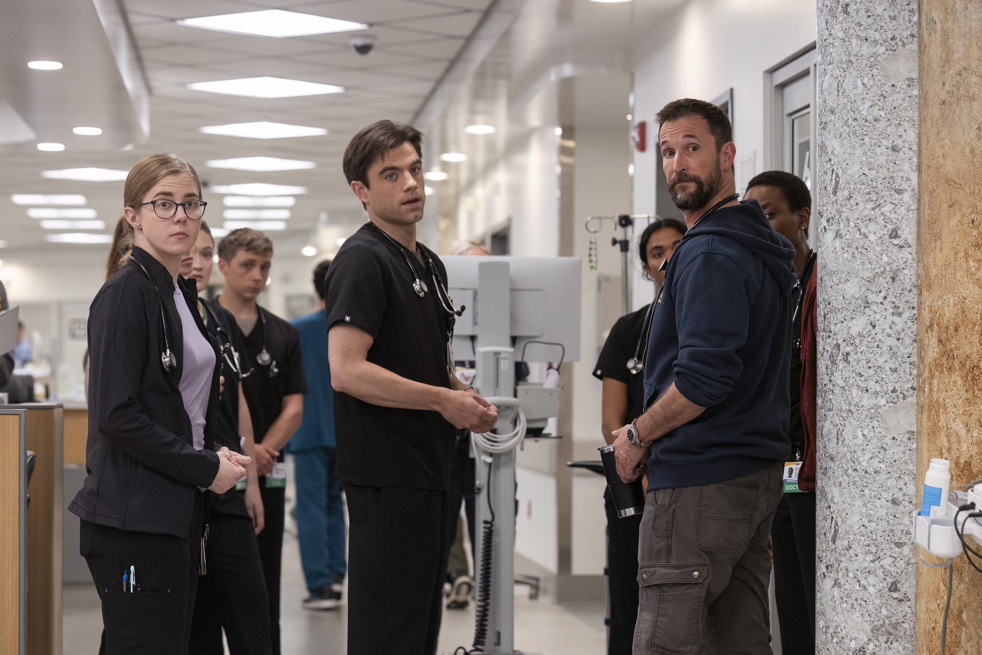 Taylor Dearden, Patrick Ball, Noah Wyle on 'The Pitt'