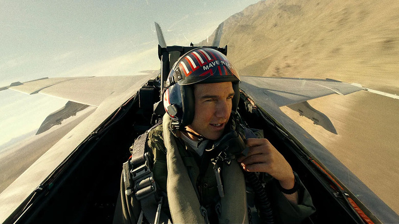 Maverick flying a jet in Top Gun: Maverick (2022)