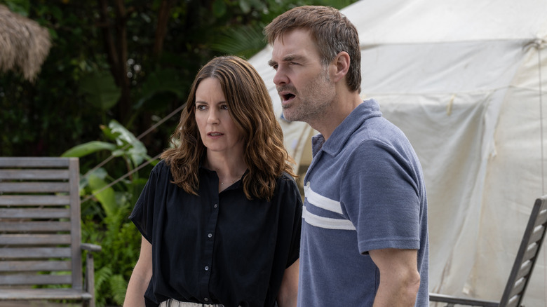 Kate and Jack with surprised expressions in "The Four Seasons."