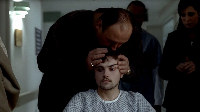 Tony Soprano kisses AJ's head in "The Second Coming"