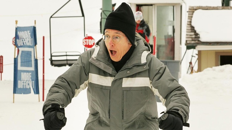 Larry David skis in the snow in "The Ski Lift"
